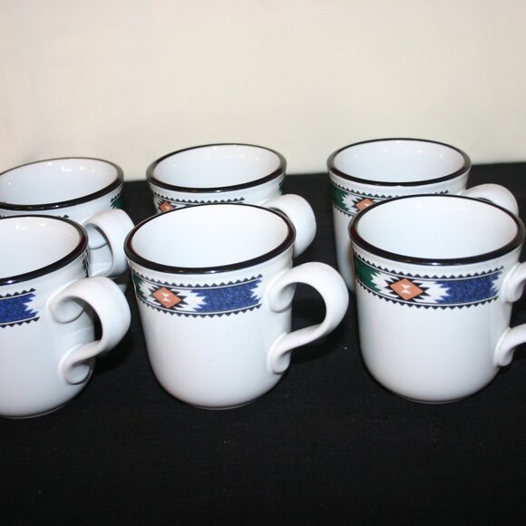 Noritake Stoneware Southwest Style Coffee Mugs Set of 6 'Kachina 8458' B-157 - Picture 2 of 6